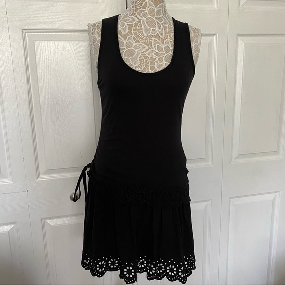 DEREK LAM IO CROSBY Black Sleeveless Cotton Dress with Lace Hem M - Picture 1 of 16